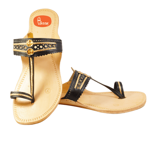 Vhaanfootwear Black & Gold Color Soft Kolhapuri Chappal for women by vhaan