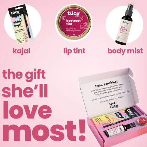 Tuco Glam Girl Kit: Beetroot Triple Tint + Fresh Body Mist + Kiddy Kajal