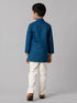 Ramraj Cotton Boys Full Sleeves Navy Kurta with Cream Pyjama Pant Combo FS8