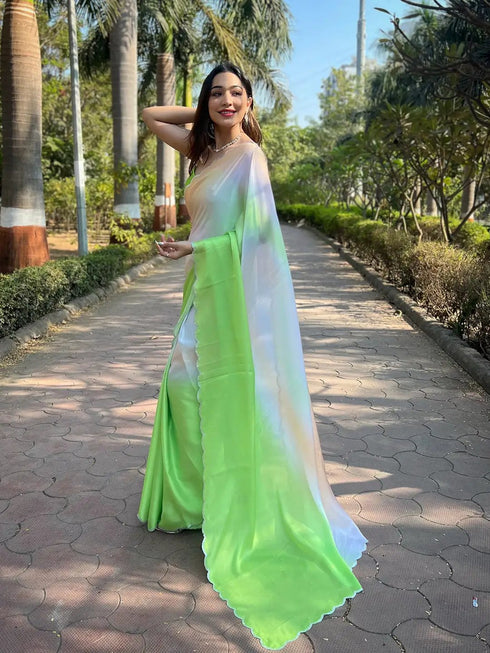 Vasthrlay Green Satin Georgette Plain Saree