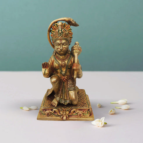 Brass Sitting Hanumna Ji Statue 2.822Kg