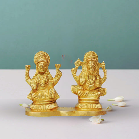 Brass Laxmi Ganesh One Same Base God Idol 0.16Kg