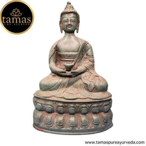 Tamas Brass Handcrafted Buddha Blessing with Sacred Kalash & Draped in Shawl Religious Statue / Idol with Antique Finish (Brown) (Pack of 1)