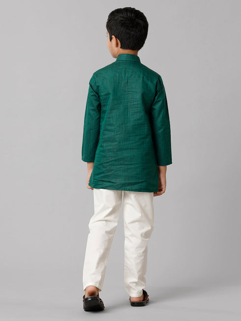 Ramraj Cotton Boys Full Sleeves Dark Green Kurta with Cream Pyjama Pant Combo FS5