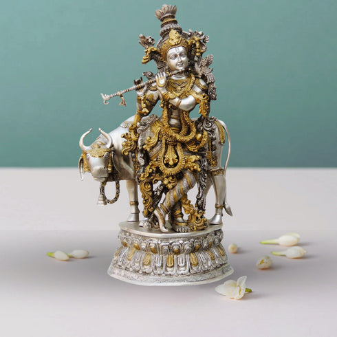 Brass Krishna With Cow Idol 32.56Kg