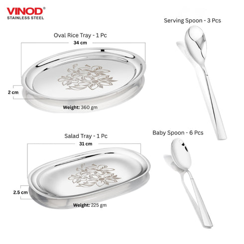 Vinod 51 Pieces Laser Stainless Steel Dinner Set Heavy Gauge steel Tough and Strong Durable shine Dishwasher safe and ISI certified