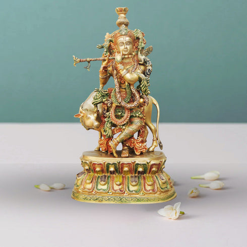 Brass Krishna With Cow Big Idol 15Kg