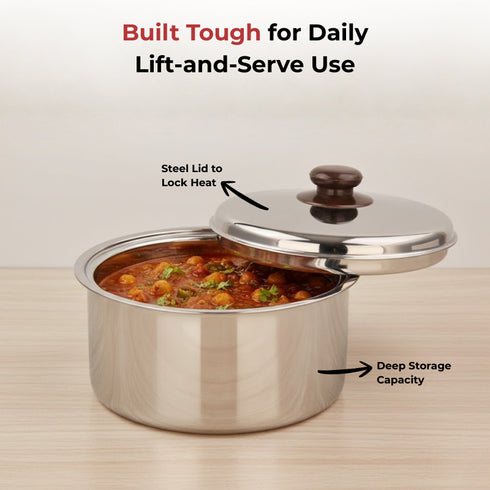 Vinod Stainless Steel Hot Pot 1000 ml with Insulated Body Highest Grade Stainless Steel Mirror Finish Rust Free and Dishwasher Safe