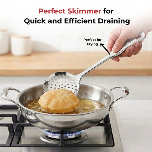 Vinod Stainless Steel Queens Perforated Skimmer Heavy Gauge Strainer Jhara 38.5 cm I Set of 2 I no 2