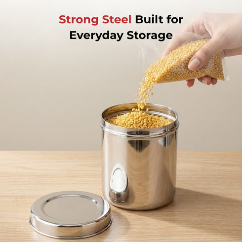 Vinod Stainless Steel Deep Dabba Set of 3 350 ml 500 ml and 750 ml in Heavy Gauge Steel Airtight Lids Mirror Finish Rust Free