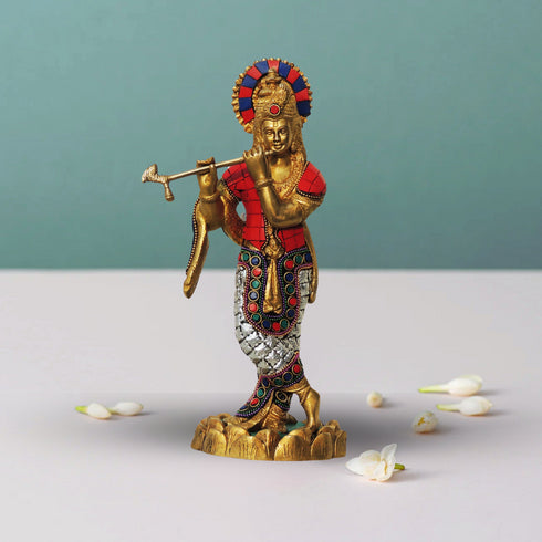Brass Krishna Stone Idol 2.168Kg