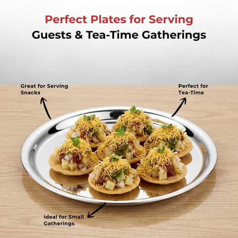 Vinod Stainless Steel Two Tone German Bogi Dish Set of 6 21.5 cm Serving Dish Salad Plate Snack Plate High Quality Steel Mirror Finish