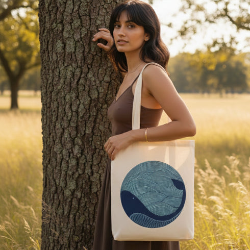 Ecoright Whale Doodle Zipper Tote Bag