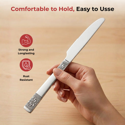 Vinod Moscow Stainless Steel Dinner Knife Set of 6 Piece Heavy Gauge Steel Gloss Finish Rust Free Tough Strong and Durable Dishwasher safe