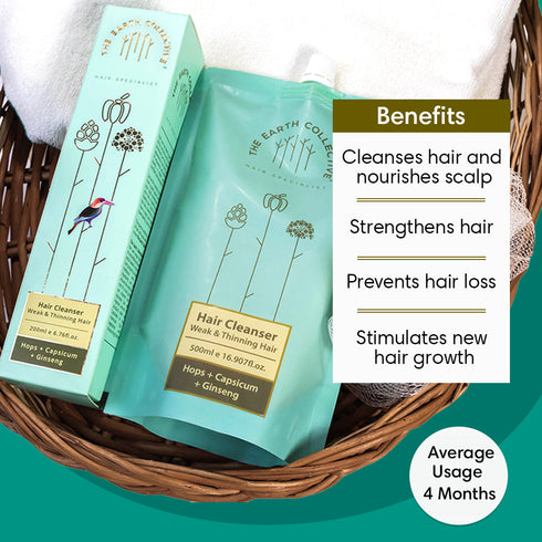 Theearthcollective in Weak & Thinning Hair Cleanser Shampoo 500ml Refill Pack Hops Capsicum & Ginseng
