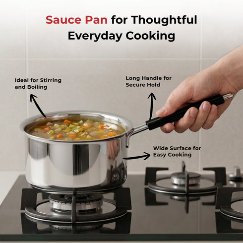 Vinod Stainless Steel Premium Sauce Pan Heavy Gauge 1800 ml Milk Pan Tea Pan Induction and Gas Stove Compatible Dishwasher Safe Durable Tea Pot for Kitchen No 12