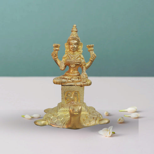Brass Laxmi Ji Sitting On Tortoise Idol 0.51Kg