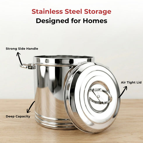 Vinod Stainless Steel Heavy Gauge Ration Dabba with Lid and Side Handle 17 Litre No 14 Highest Grade Steel Mirror Finish and Rust Free