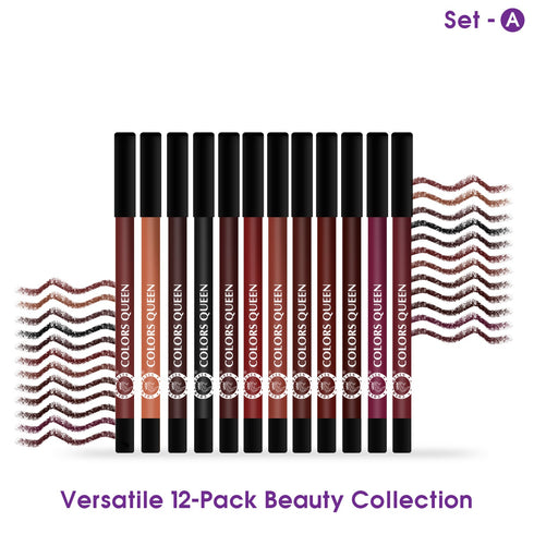 Colors Queen Vivid Matte Lip & Eye Pencil – 12 Smooth Shades Set