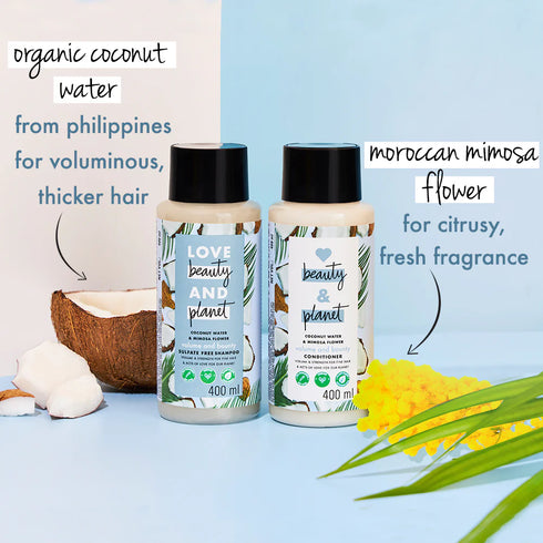 Love Beauty And Planet Coconut Water and Mimosa Flower Volume and Bounty Shampoo And Conditioner