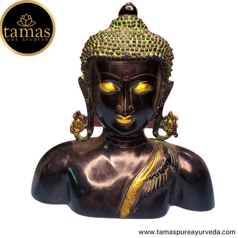 Tamas Brass Handcrafted Buddha, Figurine Sculpture Decoration for Home Indoor Outdoor Statue / Idol with Antique Finish , (Golden & Black)