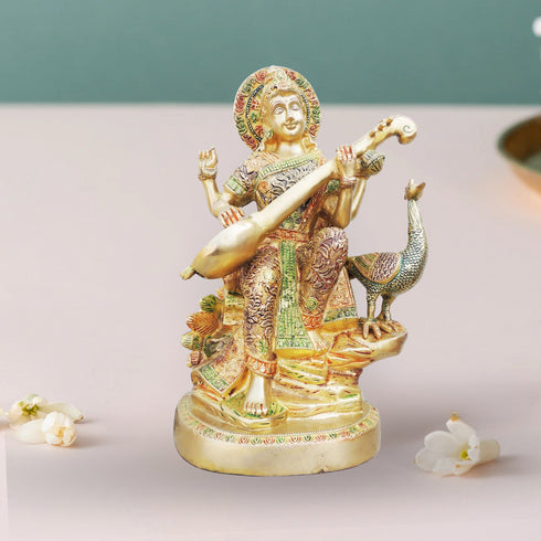 Brass Saraswati Colour Statue 9.17Kg