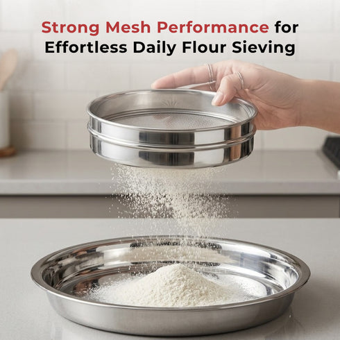 Vinod Stainless Steel Atta Chalni Flour Sieve No 7 with Fine Mesh Authentic Steel Build Rust Free Finish and Dishwasher Safe