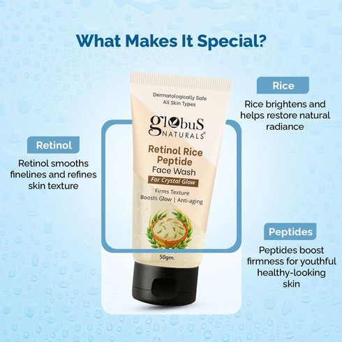 Globus Naturals Retinol Rice Peptide Face Wash