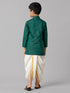 Ramraj Cotton Boys Dark Green Kurta with Cream Elastic Panchakacham Combo FS5