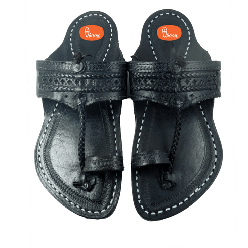 Vhaanfootwear Single wadi Dark Black Pure Leather Kapashi Kolhapuri Chappal For Men Vhaan