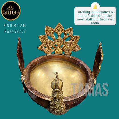 Tamas Brass Handcrafted Ethnic Peacock Carving Design Urli Showpiece