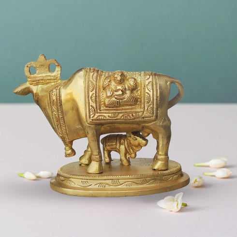 Brass Cow With Calf Statue 0.88Kg