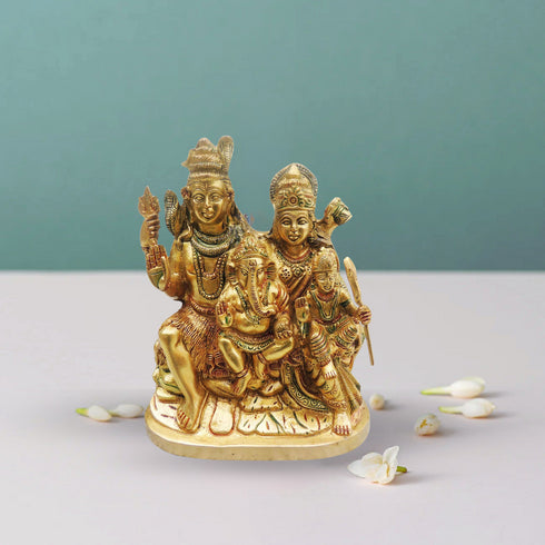 Brass Shiv Parivar Colour Idol Statue | Shiv Family Idol 2.88Kg