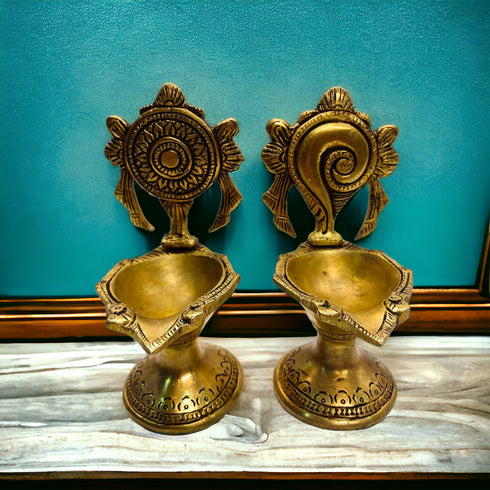 Tamas Brass Shankha Chakra Long Table Diya