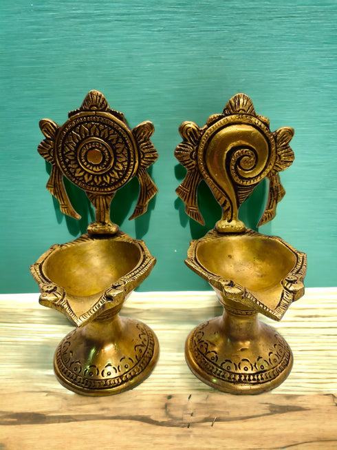 Tamas Brass Shankha Chakra Long Table Diya