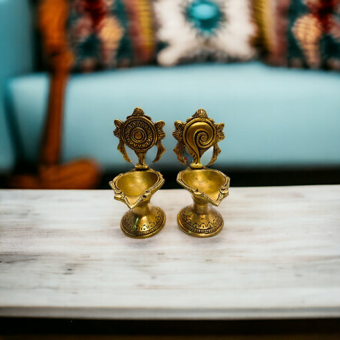 Tamas Brass Shankha Chakra Long Table Diya