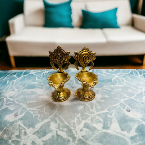 Tamas Brass Shankha Chakra Long Table Diya