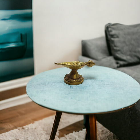 Tamas Brass Leaf Diya with Stand Ethnic Design Handmade | Free Luxury Gift box