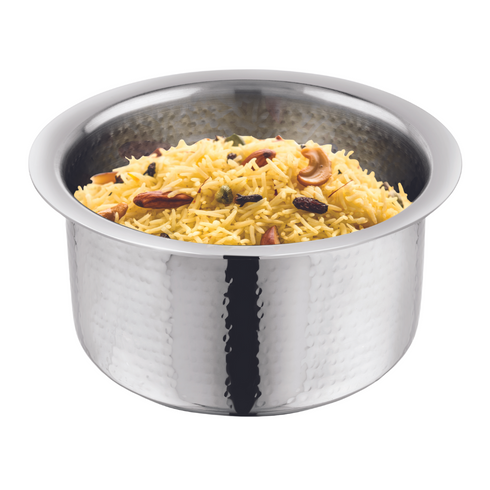 Vinod Stainless Steel Claro Hammered Tope Patila Set of 5 Capacity 900 ml 1.8 Liter 3 Liter 4.6 Liter and 6.3 Liter