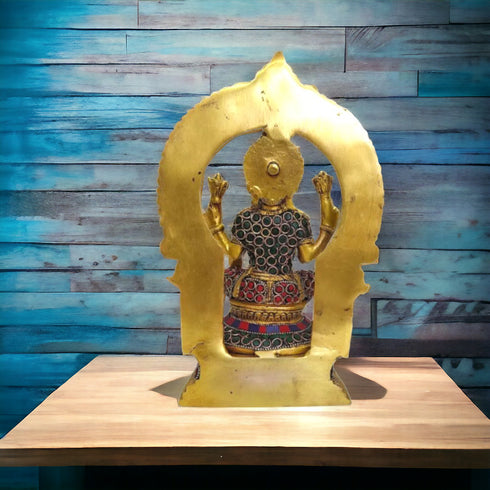 Tamas Brass Goddess Laxmi Sitting Posturel and Decorated with Multicolored Stone (Multicolor)