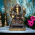 Tamas Brass Handcrafted Lord Ganesha Vinayaka Vighnaharta Statue / Idol with Antique Finish , Golden & Brown)