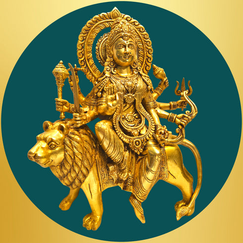 Tamas Brass Goddess Durga Maa with Lion Statue/Idol