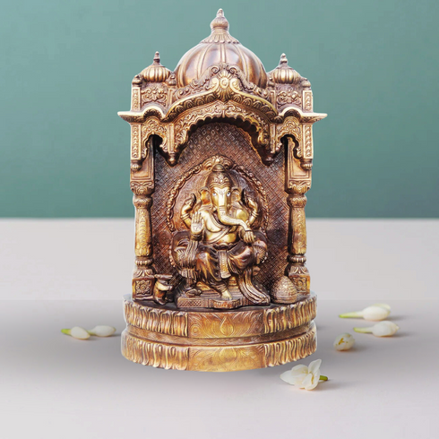 Brass Idol Ganesh Ji With Temple God 12.865Kg