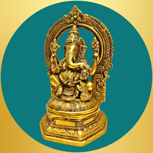 Tamas Brass Lord Ganesha with Aureole and Kirtimukha Statue/Idol