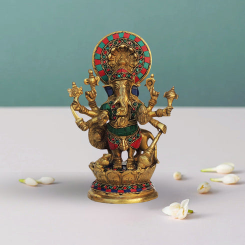 Brass Drishti Ganesh Stone Statue 2.3Kg
