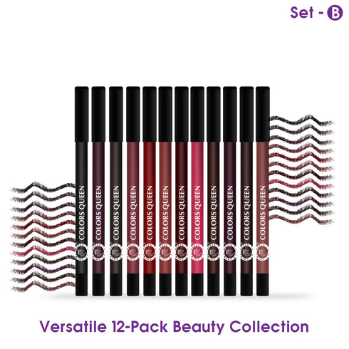 Colors Queen Vivid Matte Lip & Eye Pencil – 12 Smooth Shades Set