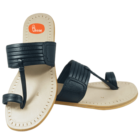 Vhaanfootwear Black Colour Soft Leather Men's Kolhapuri chappal