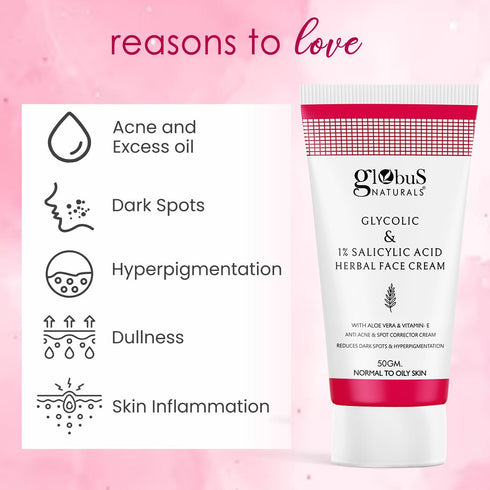 Globus Naturals Glycolic & 1% Salicylic Acid Herbal Anti Acne Face Cream