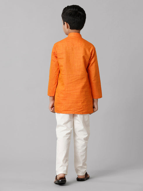 Ramraj Cotton Boys Full Sleeves Orange Kurta with Cream Pyjama Pant Combo FS3