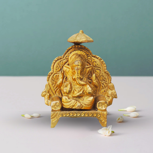 Brass Ganesh Ji With Chatri God Idol Statue 0.19Kg